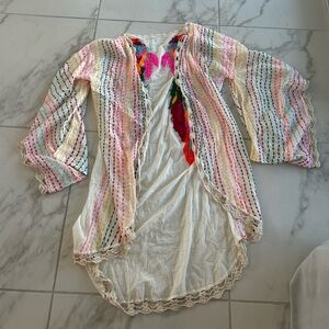 White Multicolor Embroidered Women’s Swim Coverup